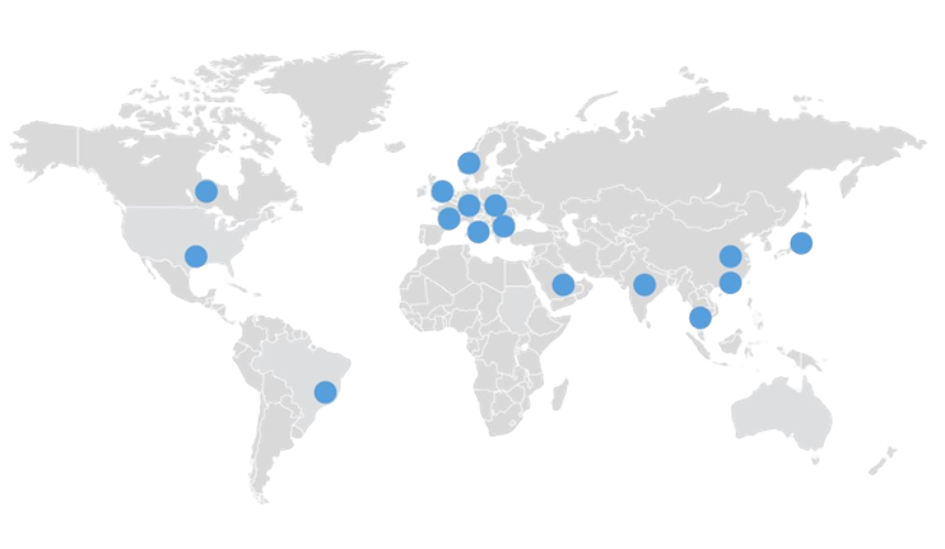 World Map with International Collaborations: Highlighting Buniq's global partnerships across the globe.